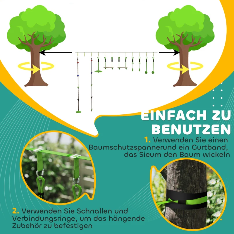 AIYAPLAY Kletterseil-Set, Seil-Kit für Kinder, verschiedene Kletter- und Rutschmöglichkeiten, Tragetasche, Grün(m-6)