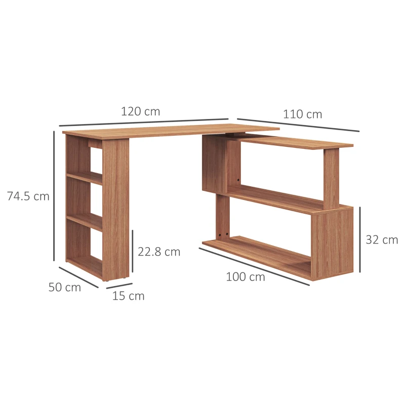HOMCOM Scrivania Computer PC Angolare con Design a L Girevole a 5 Ripiani per Casa e Ufficio, Tavolo da Pranzo in Legno, 120x110x74.5 cm