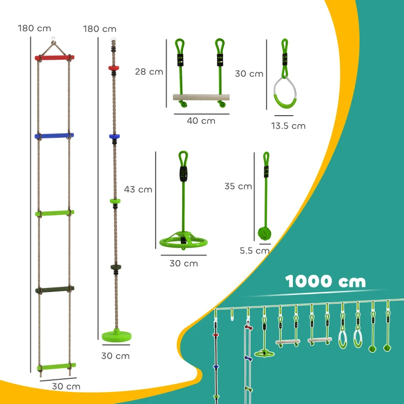 AIYAPLAY Kletterseil-Set, Seil-Kit für Kinder, verschiedene Kletter- und Rutschmöglichkeiten, Tragetasche, Grün(m-3)
