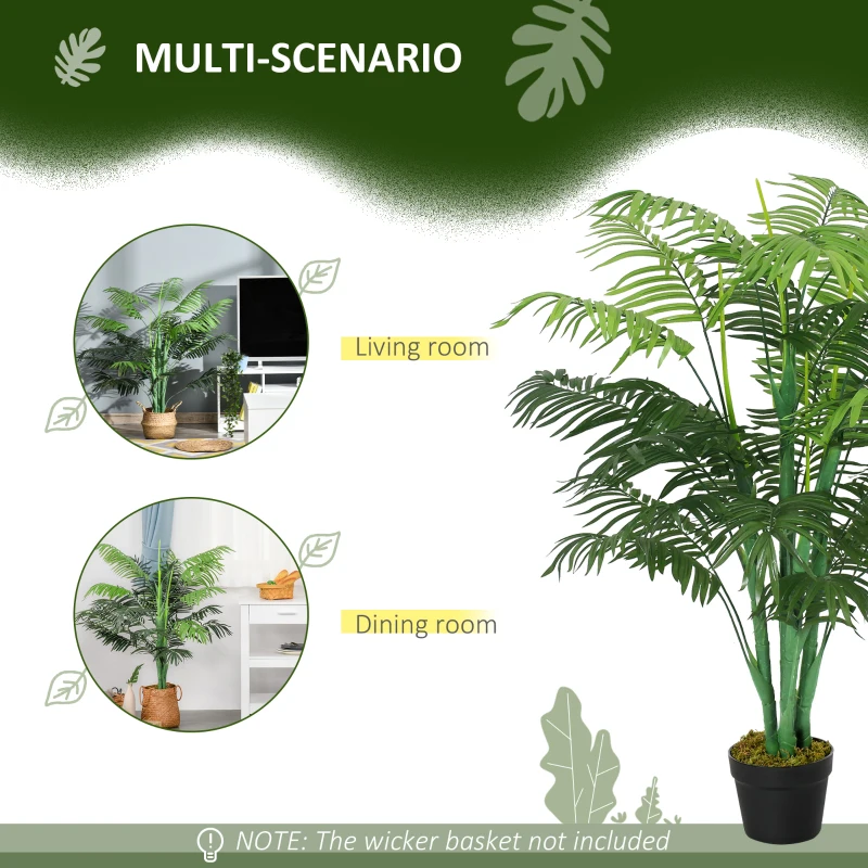 Outsunny 125cm/4FT Artificial Palm Plant Decorative Tree with Nursery Pot, Fake Plastic Indoor Home Office Décor, Green
