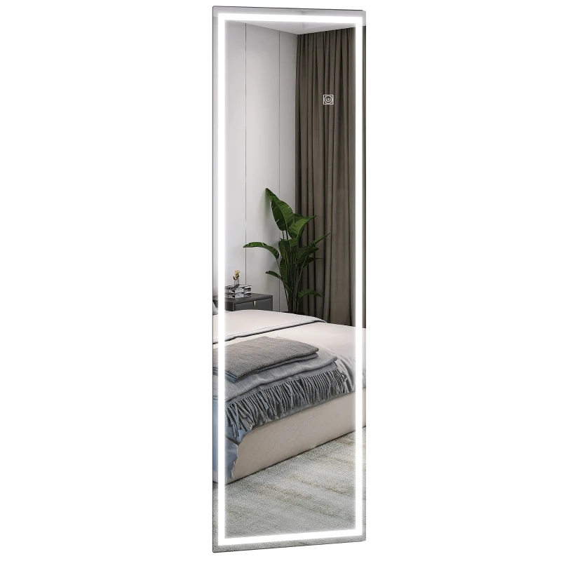 HOMCOM Dimming Full Length Mirror, 120 x 40cm Long Wall Mirror with 3 Colour LED, Smart Touch, Memory Function