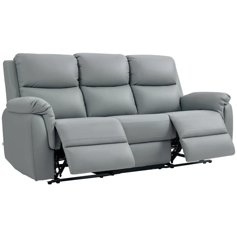 HOMCOM 3-Sitzer-Sofa, linker und rechter Sitz zurücklehnbar, anpassbare Fußstütze, Kunstlederbezug, für Wohnzimmer, Dunkelgrau(m-10)