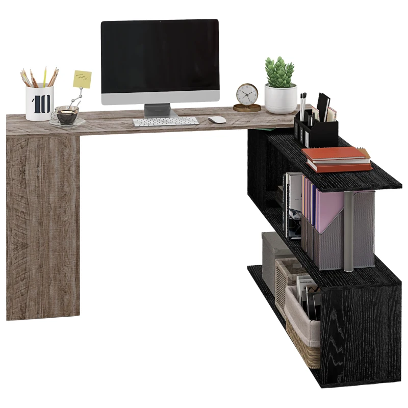 HOMCOM Scrivania Angolare Salvaspazio con Ripiano a S, in Legno, 140x120x78 cm, Grigio effetto Legno