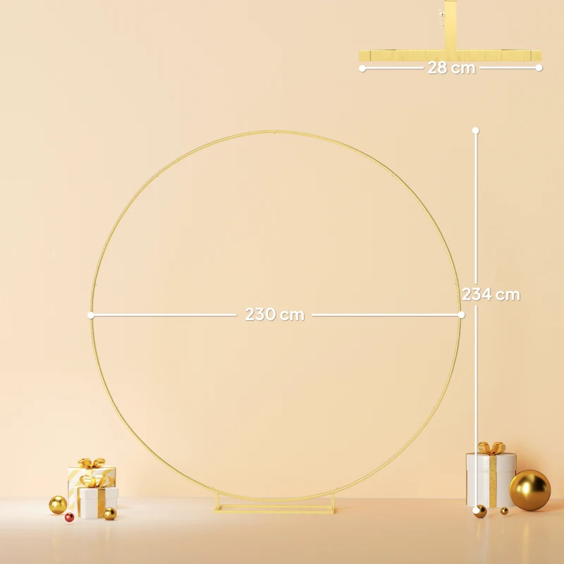 Outsunny Arco de Jardim de Metal Redondo Arco de Decoração com Revestimento em Pó para Plantas Trepadoras Flores Decoração 230x28x234 cm Dourado