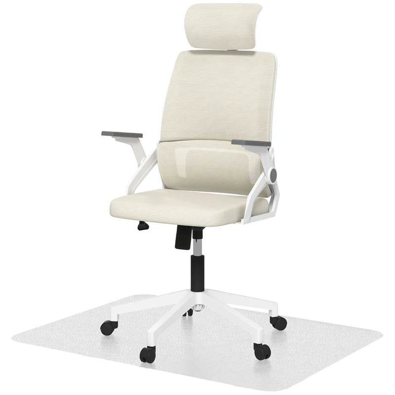 Vinsetto Conjunto de Oficina Incluye 1 Silla de Oficina de Malla Beige y 1 Alfombra Protectora 90x120 cm