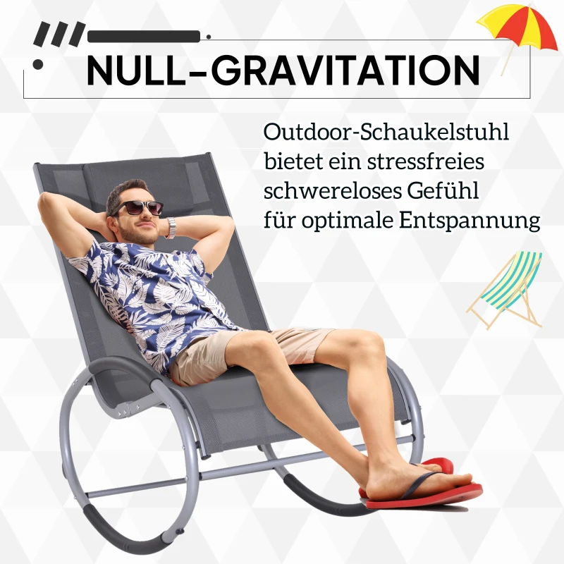 Outsunny Schaukelstuhl Schaukelliege Gartenliege Schwungliege mit Kopfkissen wetterfest Aluminium + Texteline Schwarz  bis 120 kg 117 x 62 x 91 cm