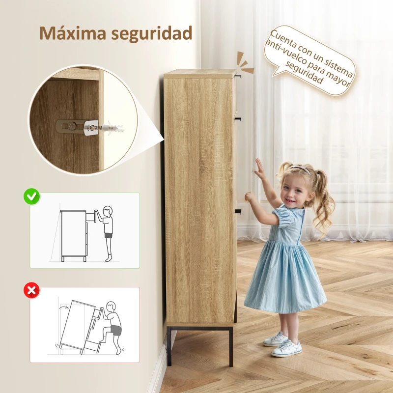 HOMCOM Zapatero Estrecho con 2 Puertas Cajón y Estantes Ajustables para 8 Pares de Zapatos 60x24x105,5 cm Roble