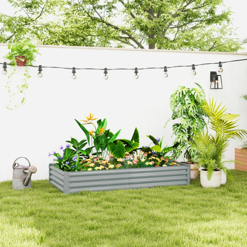 Outsunny Carré potager rectangulaire, lit de jardin surélevé en acier galvanisé, fond ouvert, 180 x 90 x 30 cm, gris argenté