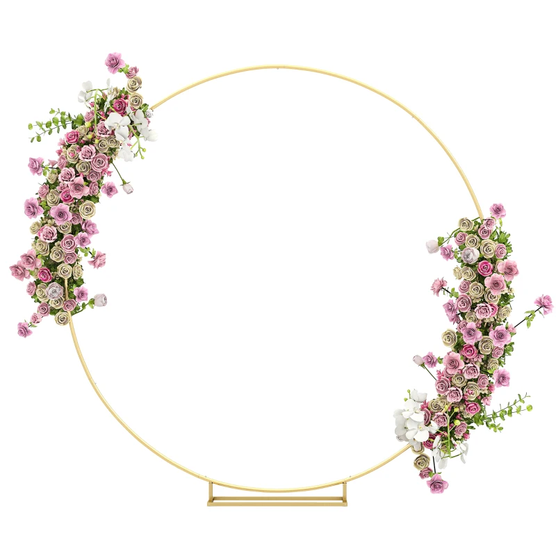 Outsunny Arco de Jardim de Metal Redondo Arco de Decoração com Revestimento em Pó para Plantas Trepadoras Flores Decoração 230x28x234 cm Dourado