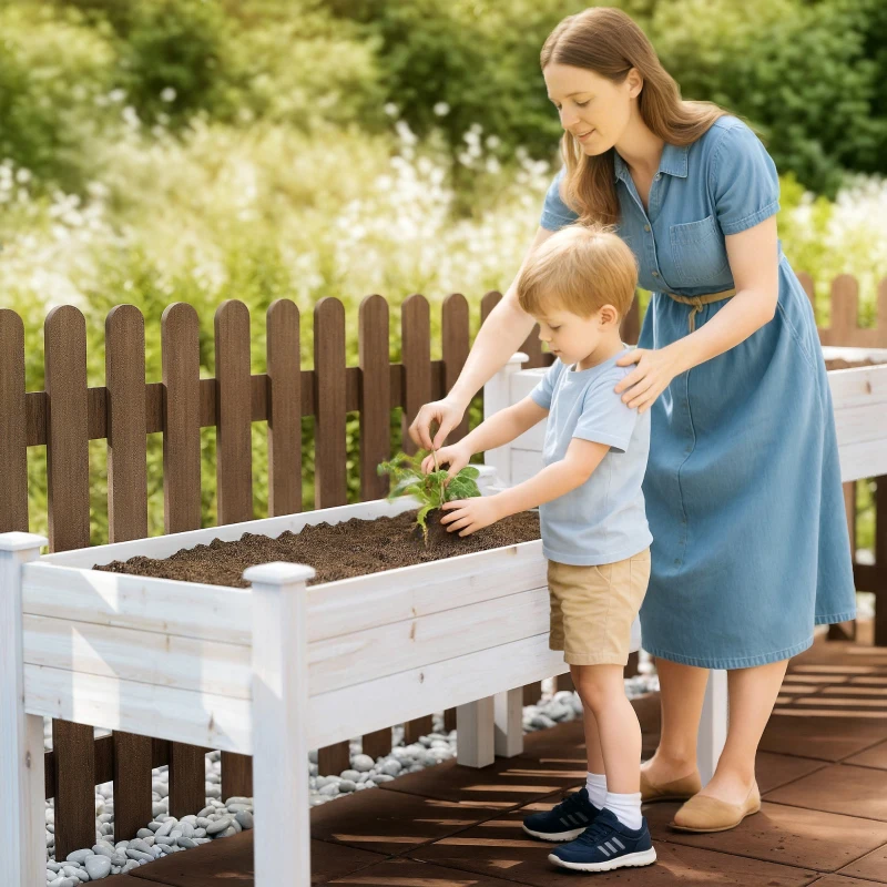 Outsunny Jardiniera de Exterior cu 2 Niveluri din Lemn de Brad cu Orificii de Scurgere, 115x114x76 cm, culoar Lemn natur