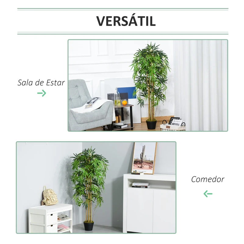 Outsunny Bambú Artificial 150cm con Maceta Árbol Planta Sintética Realista Decorativa para Casa Jardín Oficina Ø18x150 cm Verde