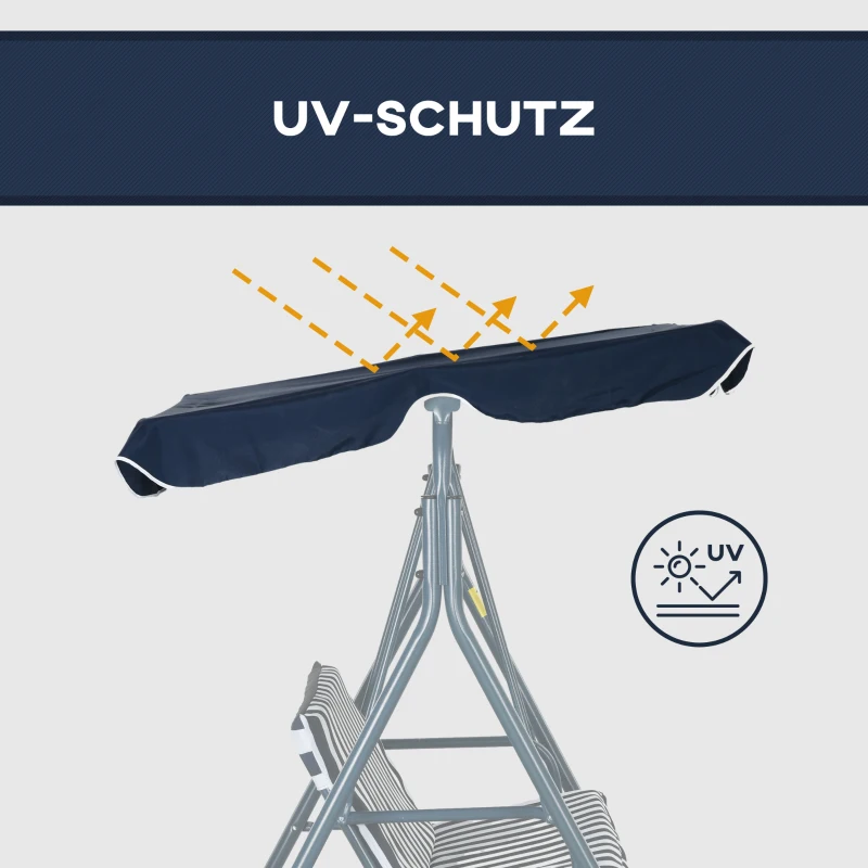Outsunny Hollywoodschaukel Gartenschaukel 3-Sitzer, wetterbeständig, verstellbares Dach, 172 x 110 x 153, Blau