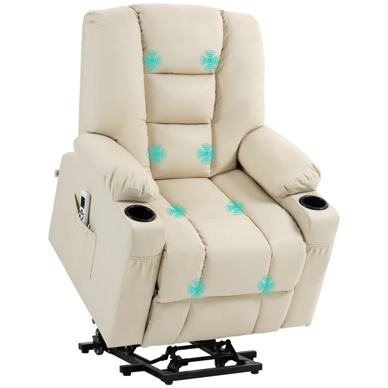 HOMCOM Massagesessel Aufstehhilfe Seniorensessel, inkl. Fernbedienung, 4 Massagemodi, 90  cm x 98 cm x 102 cm, Creme