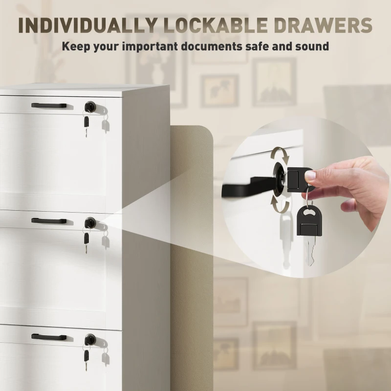 HOMCOM 3-Drawer Filing Cabinet with Lock - White