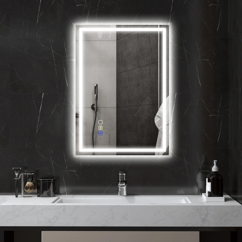 HOMCOM Specchio Bagno Antiappannante con Luce LED Regolabile, Speaker Bluetooth, Pulsanti Touch, 50x70 cm