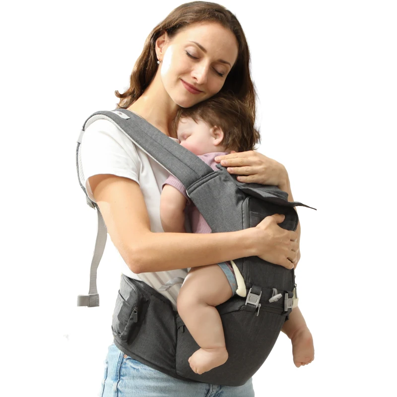 AIYAPLAY Mochila Portabebés de Recién Nacido hasta 36 Meses con Asiento Extraíble Cinturón Ajustable y Bolsillo Carga 15 kg Gris