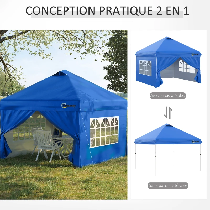 Outsunny Tonnelle pop-up tente de jardin barnum 3x3 m avec 4 parois latérales amovibles bleu