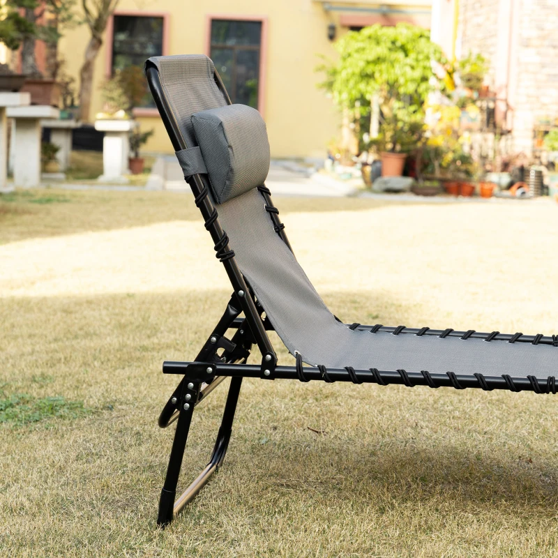 Outsunny Sdraio da Giardino Pieghevole con Schienale Reclinabile su 5 Posizioni e Cuscino, 185x58x30cm, Grigio