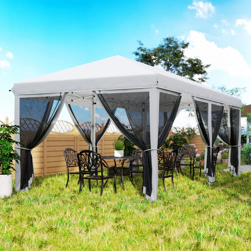 Outsunny Tenda Dobrável 585x295x270 cm Tenda de Jardim com 6 Mosquiteiros Bolsa de Transporte e Estrutura de Aço Cinza