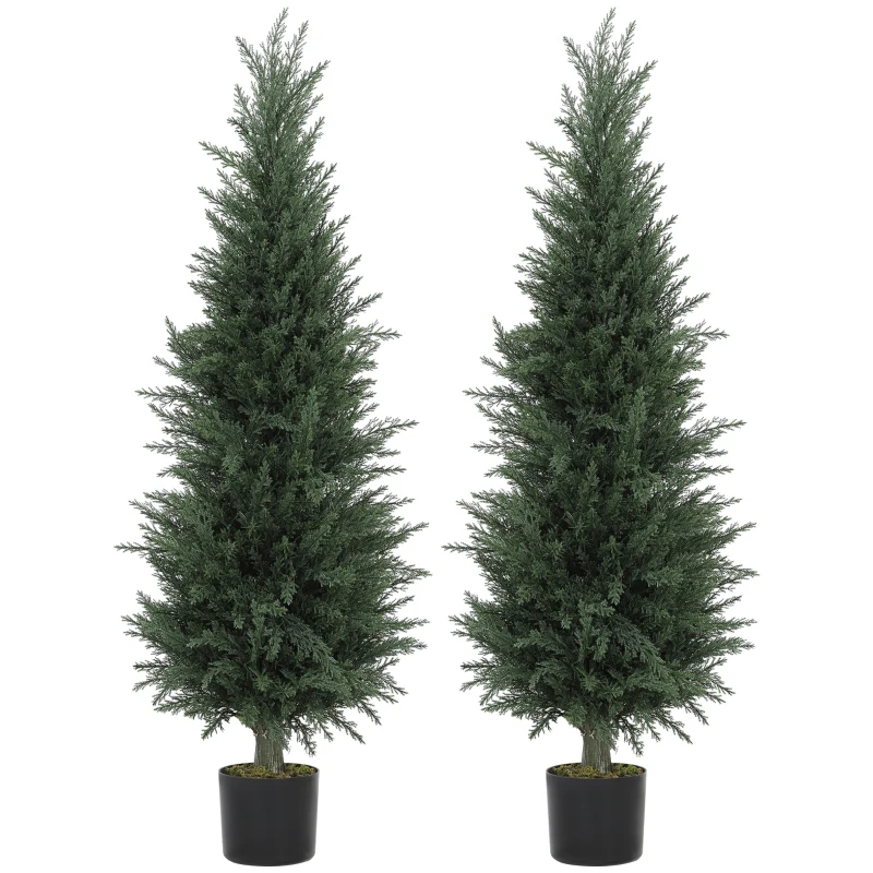HOMCOM Set of Two Artificial Cypress Trees - Green