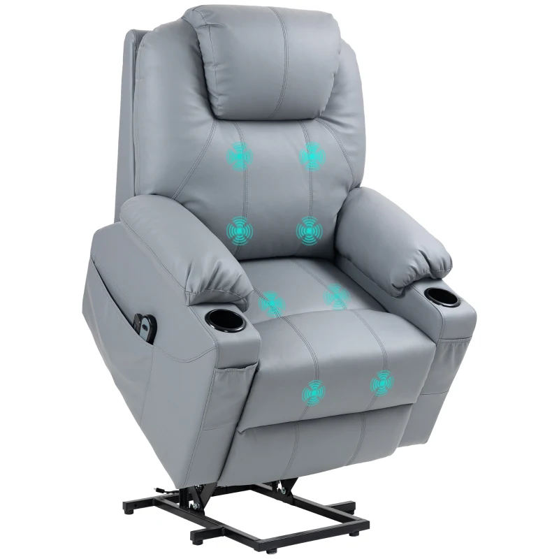 HOMCOM Massagesessel Aufstehhilfe Seniorensessel, 8 Massagemodi, neigbare Rückenlehne, 88c m x 99 cm x 106 cm,Grau(m-10)