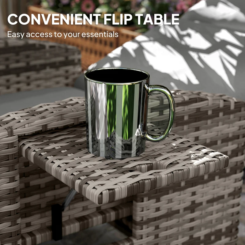 Outsunny 145° Reclining Rattan Armchair, with Footrest - Mixed Grey/Grey