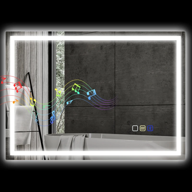 HOMCOM Specchio Bagno Antiappannante con Luce LED Regolabile, Speaker Bluetooth, Pulsanti Touch, 50x70 cm