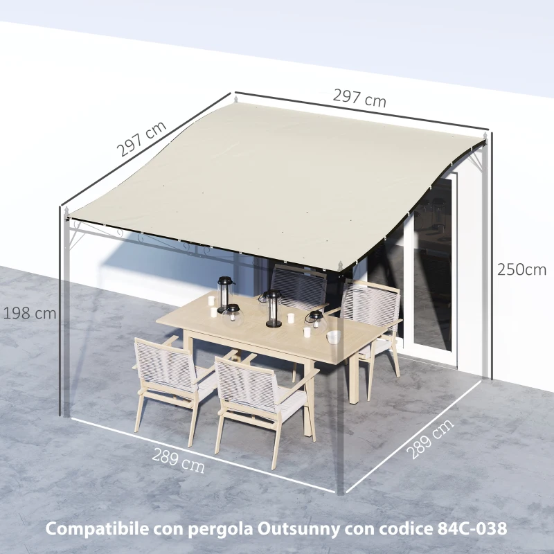 Outsunny Telo Copertura per Gazebo Pergola 3x3 m in Poliestere con 16 Fori di Drenaggio, 297x297 cm, Beige