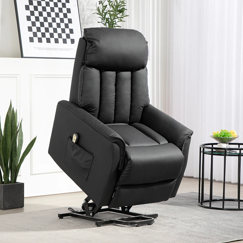 HOMCOM Elektrischer Aufstehsessel, Fernsehsessel, Sessel mit Aufstehhilfe, Liegefunktion, Kunstleder, 80 x 94 x 104 cm, Schwarz(m-2)