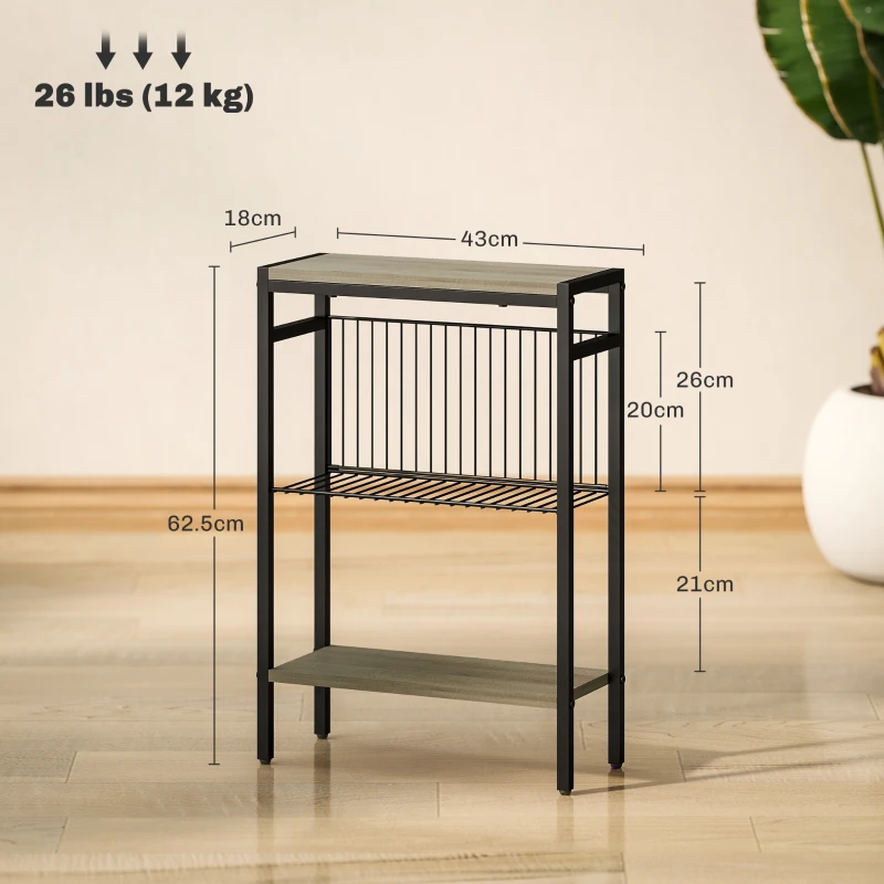 HOMCOM Three Shelf Industrial Side Table, Grey