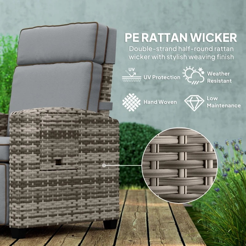 Outsunny 145° Reclining Rattan Armchair, with Footrest - Mixed Grey/Grey