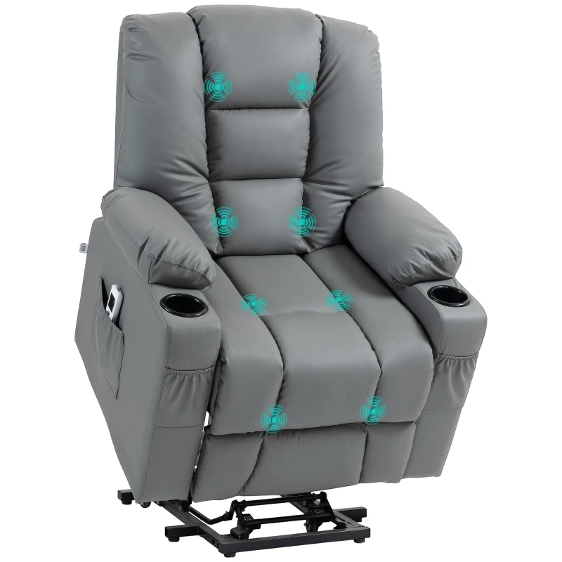 HOMCOM Massagesessel Aufstehhilfe Seniorensessel, inkl. Fernbedienung, 4 Massagemodi, 90  cm x 98 cm x 102 cm, Grau