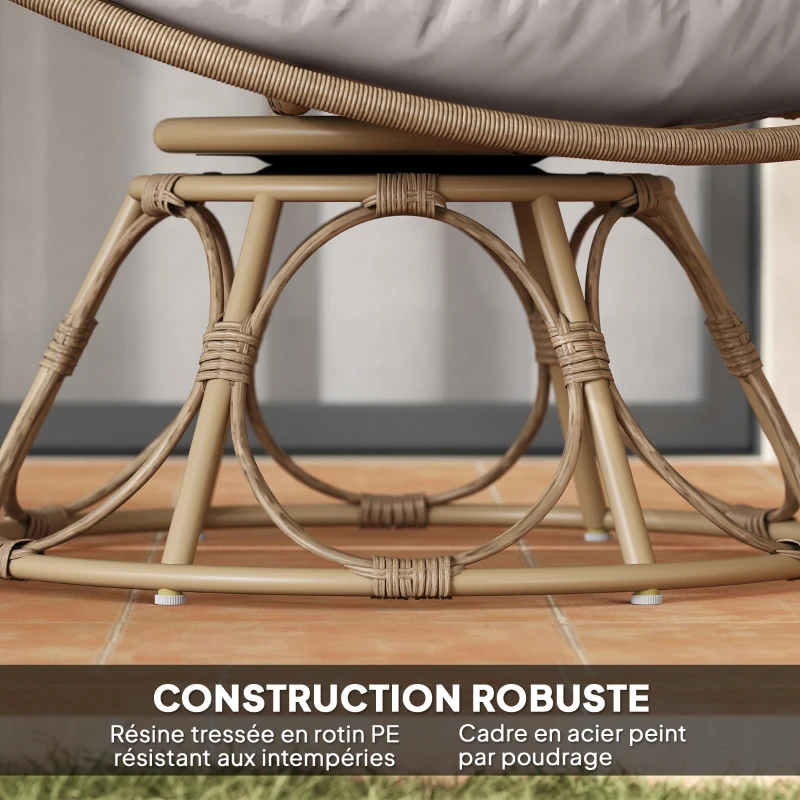 Outsunny Fauteuil papasan en résine effet rotin pivotant à 360° avec coussin rembourré Ø 100 cm, gris clair