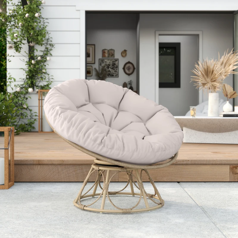 Outsunny Fauteuil papasan en résine effet rotin pivotant à 360° avec coussin rembourré Ø 100 cm, gris clair