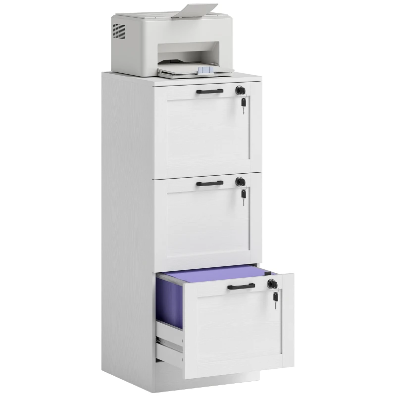 HOMCOM 3-Drawer Filing Cabinet with Lock - White