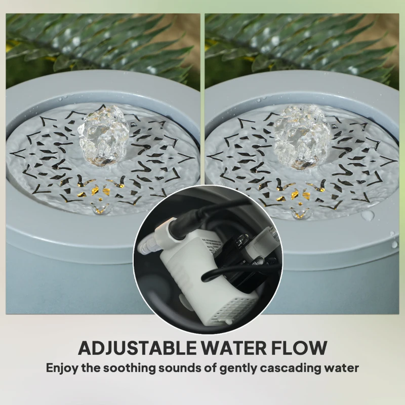 Outsunny 30 cm Tall Garden Waterfall Fountain with LED Lights and Pump, Garden Water Feature Water Fountain with Adjustable Flow and Cut-out Design for Indoor and Outdoor Decor, Light Grey
