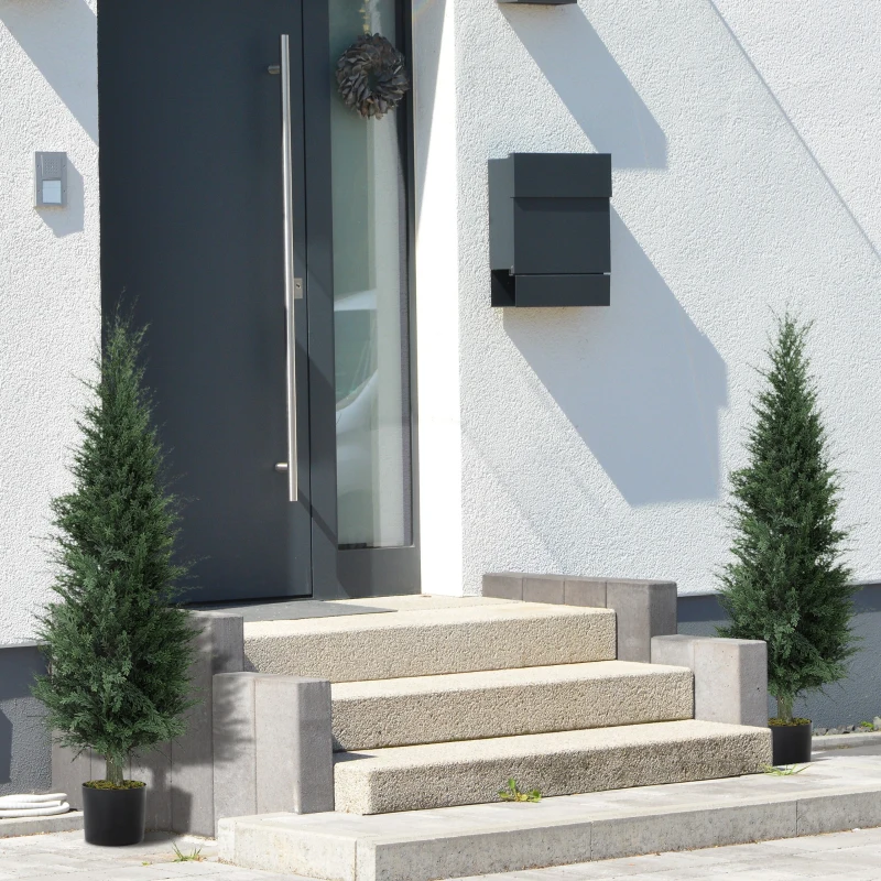 HOMCOM Set of Two Artificial Cypress Trees - Green