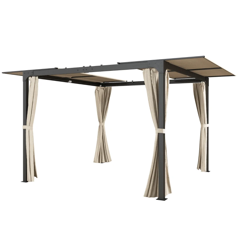 Outsunny Gazebo Pergola con Tende Laterali e Tetto Apribile in Alluminio e Acciaio, 3x3m, Beige