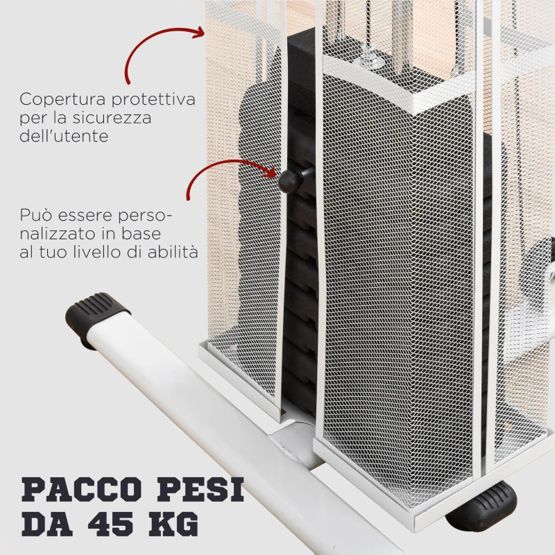 HOMCOM Stazione Fitness Multifunzione per Casa e Palestra con 4 Imbottiture, in Acciaio e PU, 150x110x210 cm, Bianco