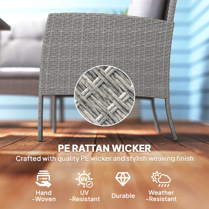 Outsunny 5 Seater Rattan Garden Furniture Set, 2 Armchairs, 3-Seater Wicker Sofa, 2 Footstools and Glass Table, 6 Piece Patio Rattan furniture Sofa Sets with Cushions for Conservatory, Grey