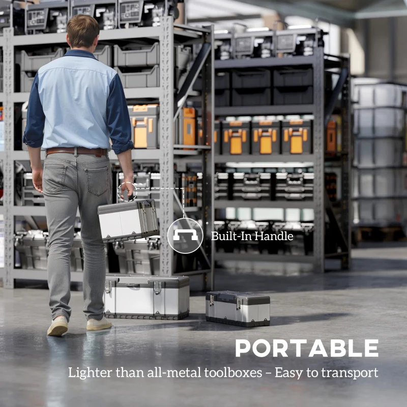 HOMCOM 3 Pieces Stainless Steel Toolbox Set, 23"/ 19"/ 16"