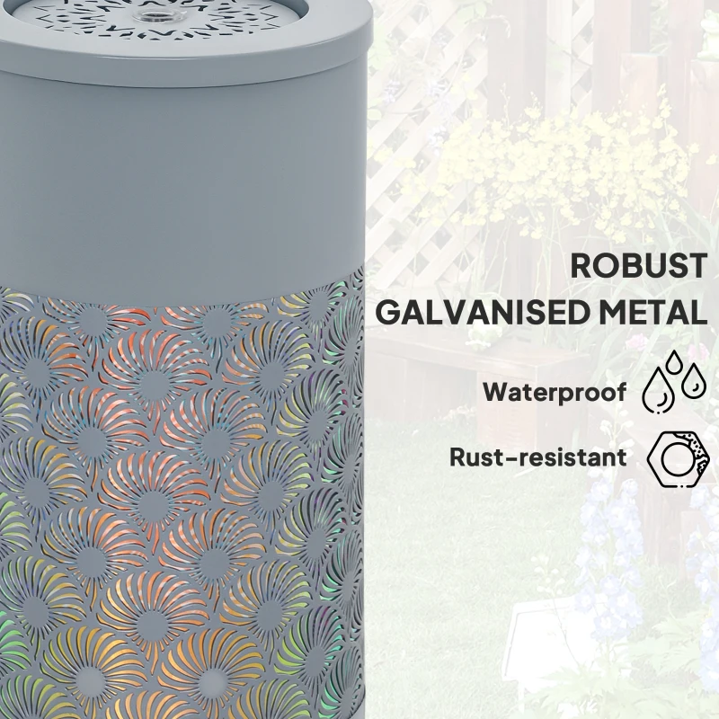 Outsunny 30 cm Tall Garden Waterfall Fountain with LED Lights and Pump, Garden Water Feature Water Fountain with Adjustable Flow and Cut-out Design for Indoor and Outdoor Decor, Light Grey