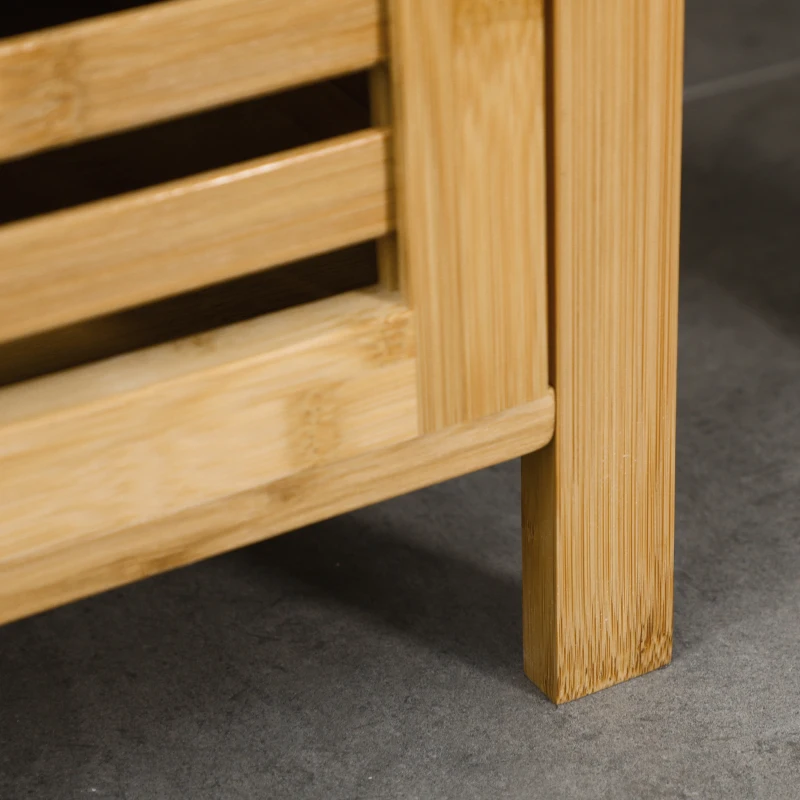 kleankin Meuble colonne salle de bain en bambou 2 étagères ouvertes et placard, 32,9 x 29,9 x 120 cm, bois naturel