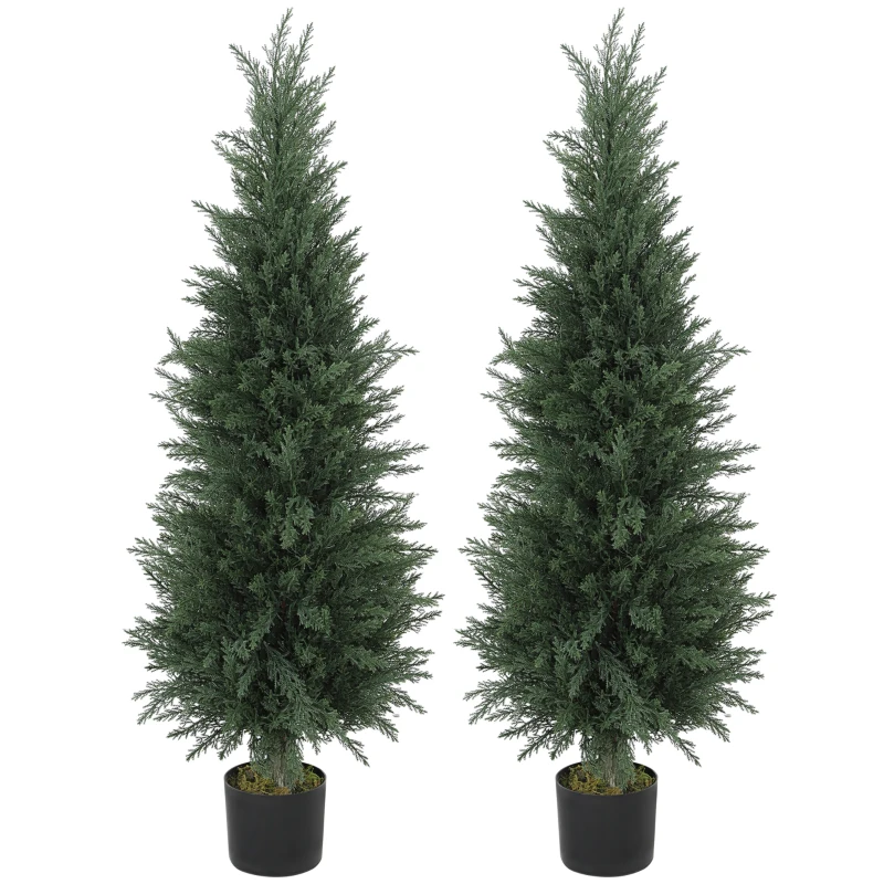 HOMCOM Set of Two Artificial Cypress Trees - Green