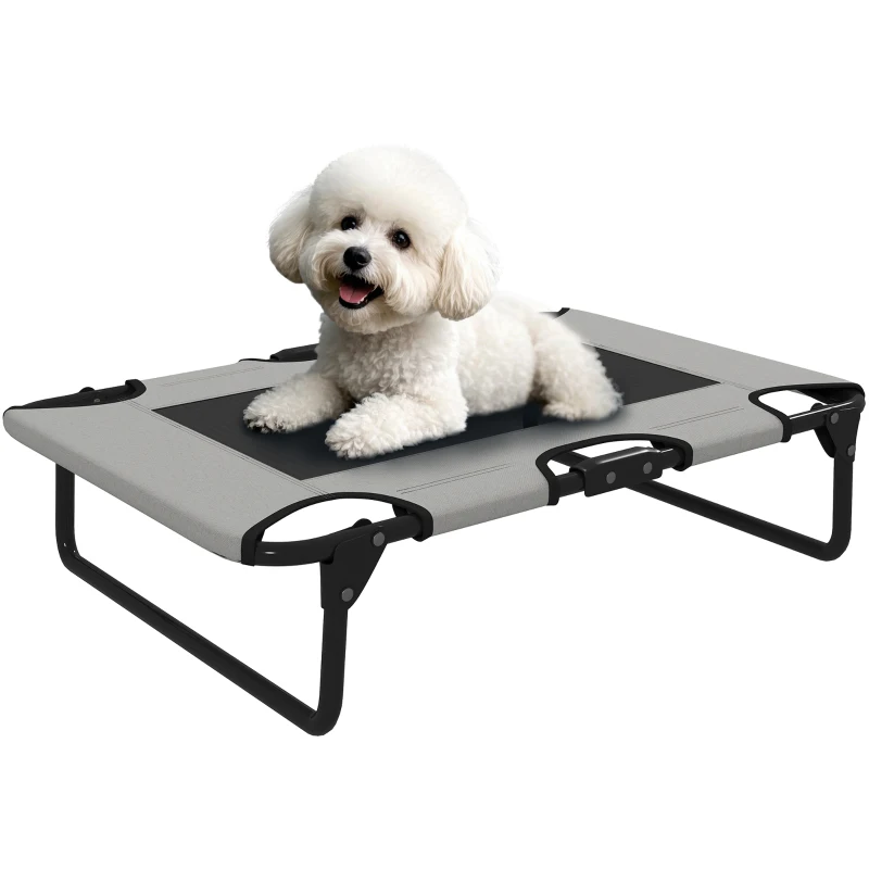 PawHut Portable Raised Dog Bed, Elevated Pet Cot with Breathable Mesh for Indoor Outdoor, for Small Medium Dogs, Light Grey
