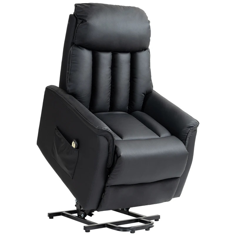 HOMCOM Elektrische Opsta-Stoel, TV-Stoel, Stoel met Opsta-Hulp, Ligfunctie, Kunstleer, 80 x 94 x 104 cm, Zwart