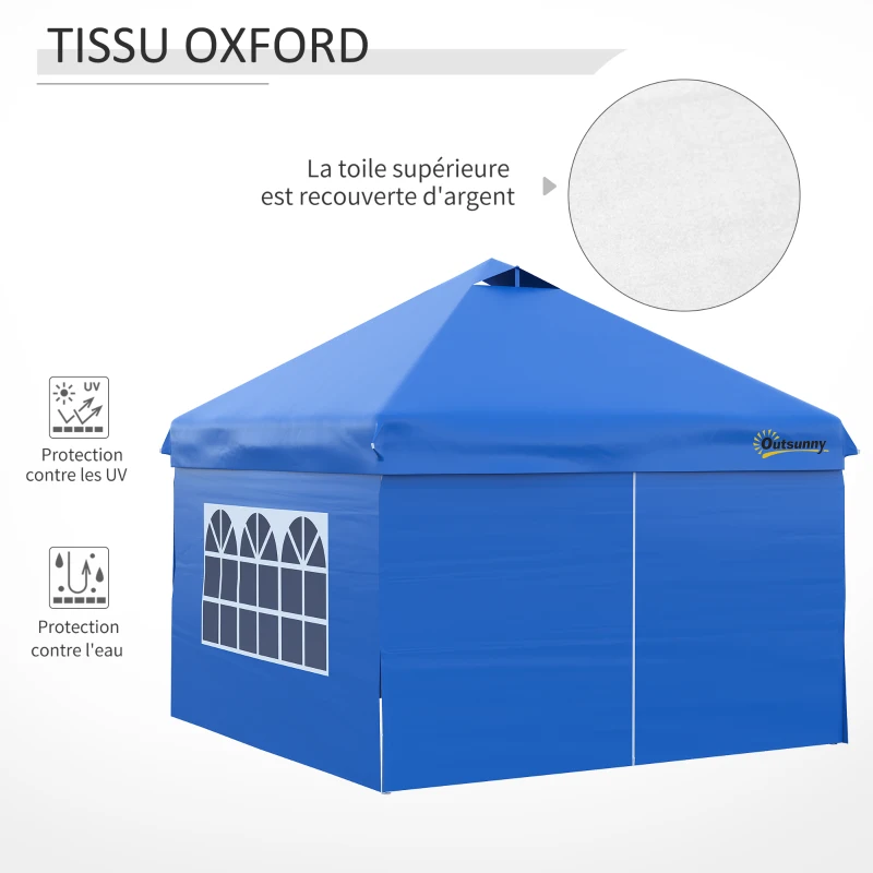 Outsunny Tonnelle pop-up tente de jardin barnum 3x3 m avec 4 parois latérales amovibles bleu