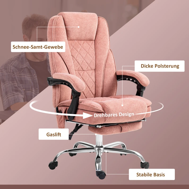 Vinsetto Ergonomiczne Krzesło Biurowe z Masażem, z Podnóżkiem, Obrotowe, na Kółkach, Różowe