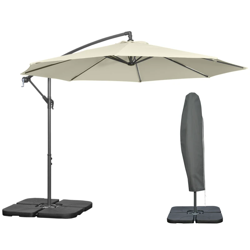 Outsunny 3(m) Garden Parasol Sun Shade Banana Umbrella Cantilever with Crank Handle, Cross Base Beige