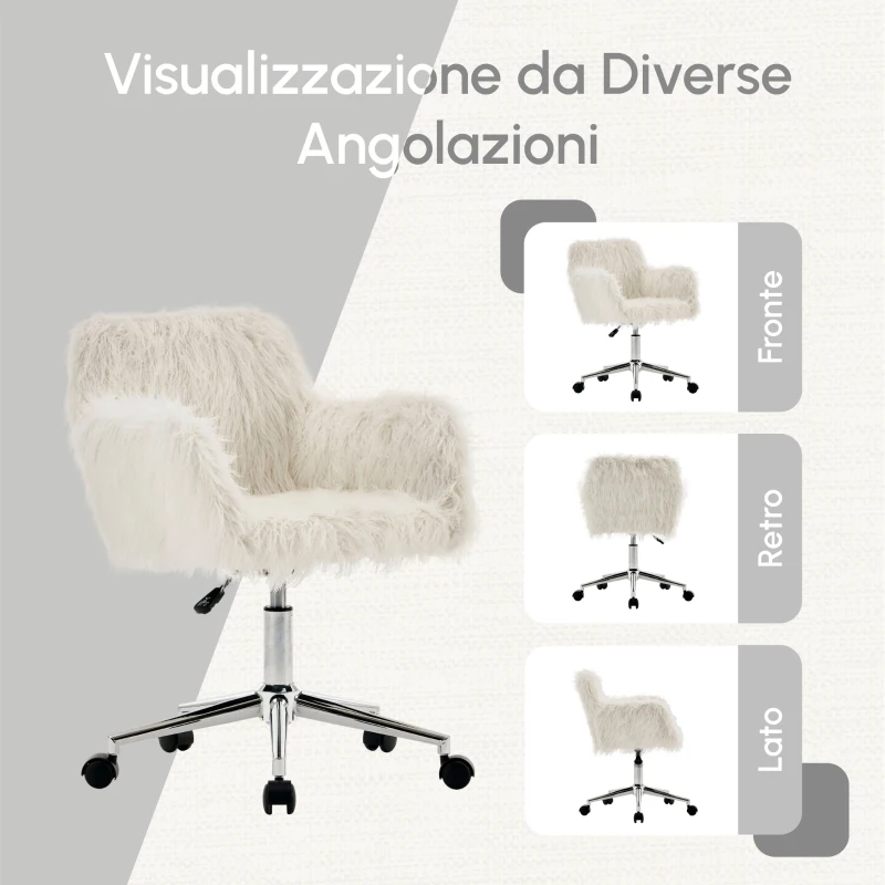 Sedia Girevole da Ufficio Ergonomica per Trucco o Studio con Altezza Regolabile, Sedia da scrivania in Metallo,Bianco